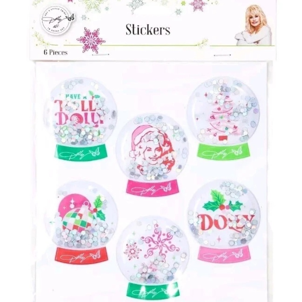 Dolly Parton Snow 3D Globe Stickers SET of 7!!! NEW NWT